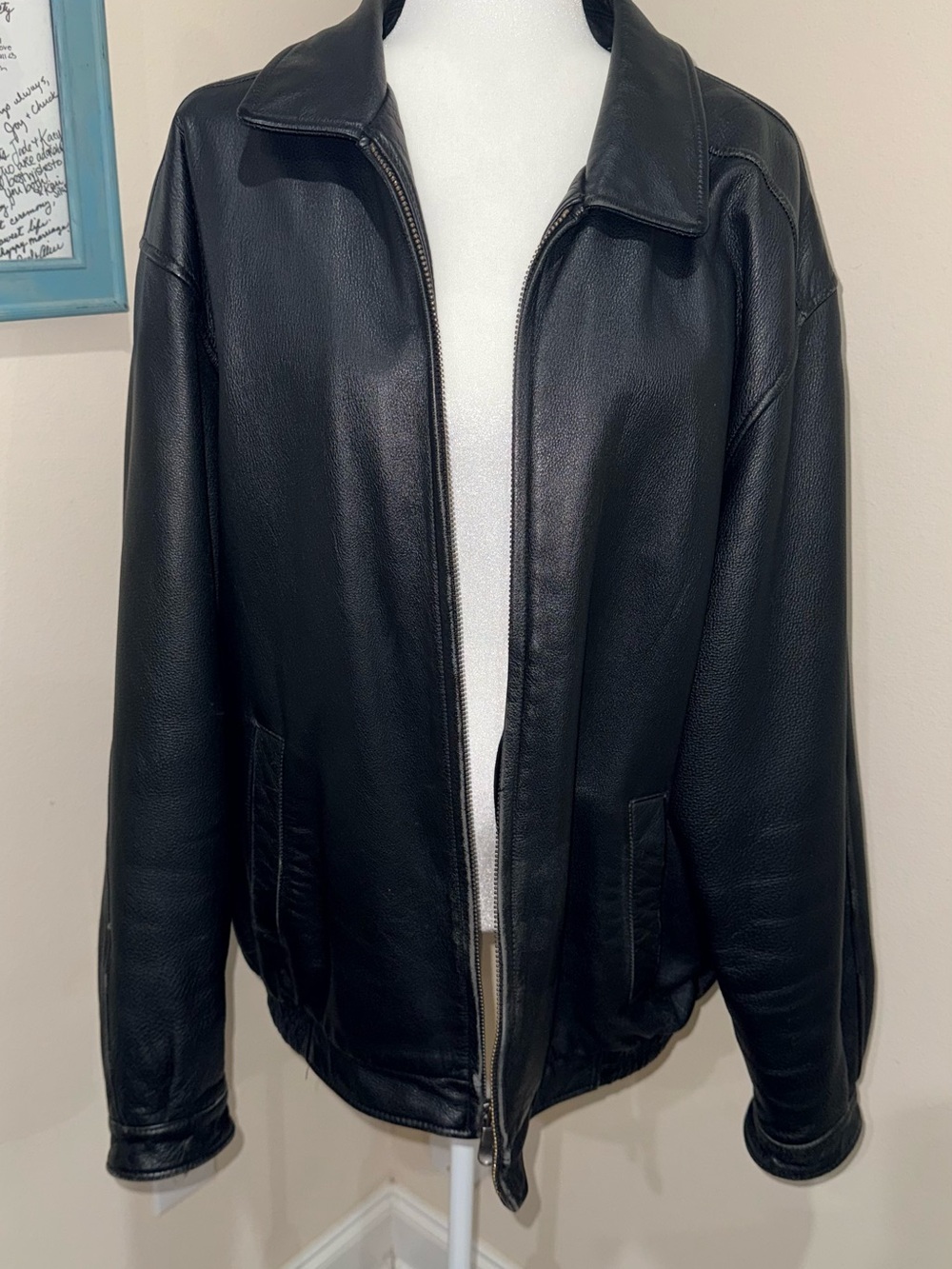 croft & barrow Black Leather Zip Bomber Jacket